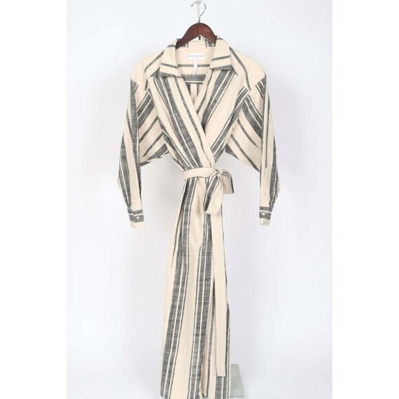 NWT APIECE APART Gabriella Tie Wrap Dress Organic Cotton Midi Cream Bold Stripe - Picture 7 of 8
